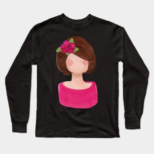 Watercolor Painted Flower Girl with Brown Hair | Cherie's Art (c)2021 Long Sleeve T-Shirt